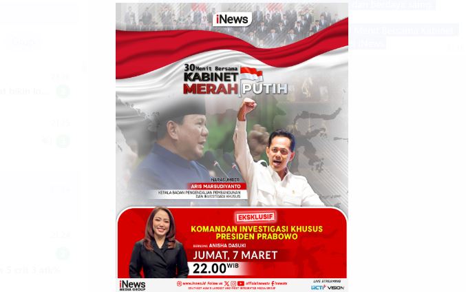 30 Menit Bersama Kabinet Merah Putih Malam Ini di iNews!